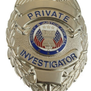 PRIVATE INVESTIGATOR Badge, Enameled & Plated Durable 5-Pc Pin/Catch, 2-1/4x3-1/8"
