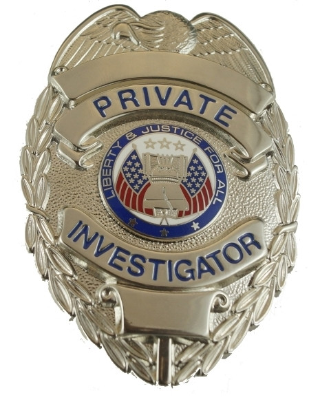 PRIVATE INVESTIGATOR Badge, Enameled & Plated Durable 5-Pc Pin/Catch, 2-1/4x3-1/8"